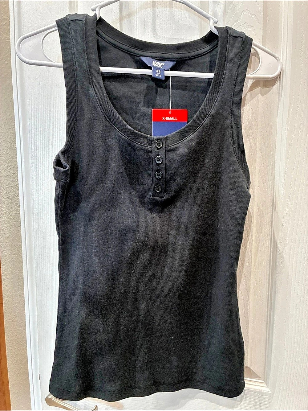 Lands' End Ribbed Henley Tank Top Black XS